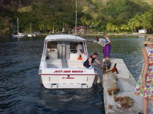 Sally at the Pirates of the Caribbean set in St. Vincent in 2008