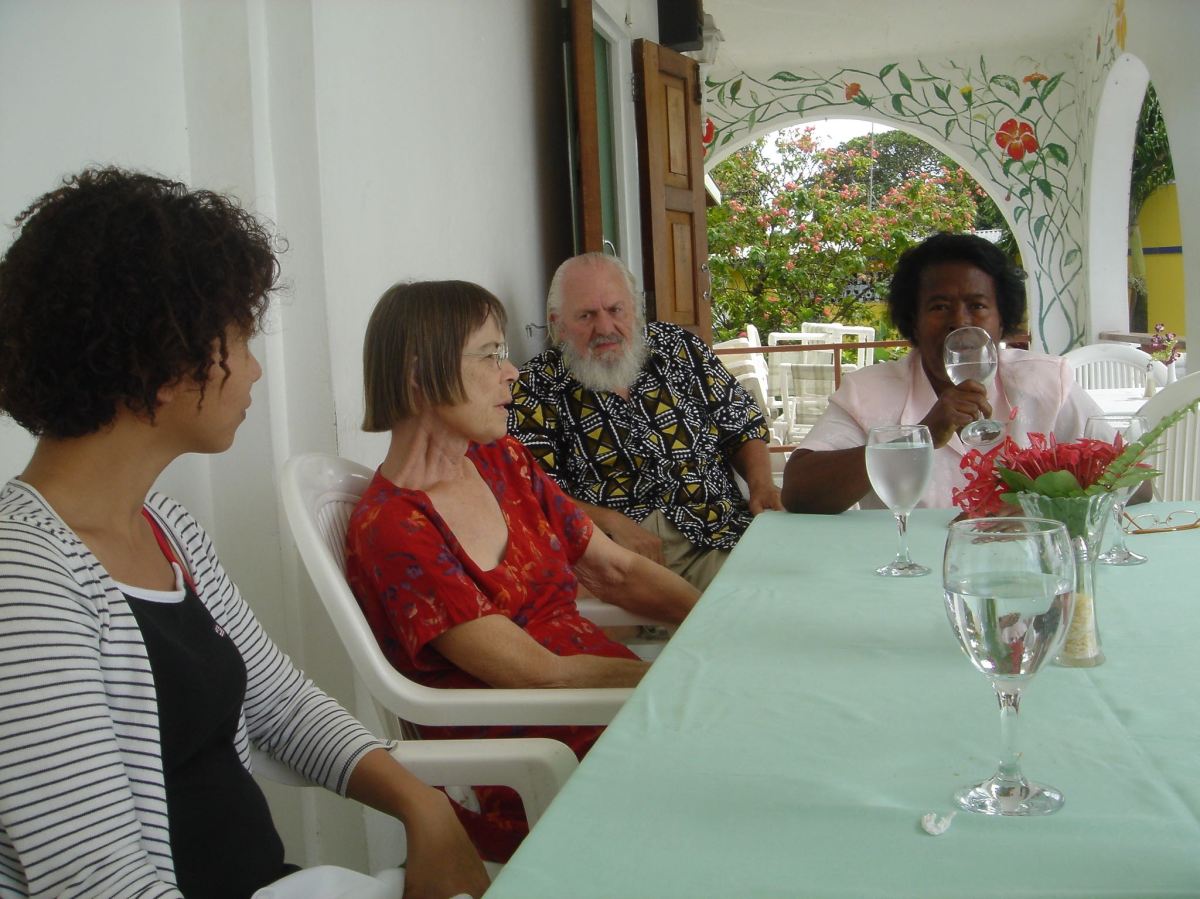 with daughter-in-law, husband at friend Shirley's hotel-restaurant in 2006