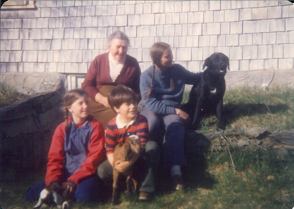 with youngest two children, mother-in-law and some family pets in the late 1970s